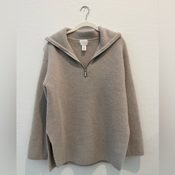 H&M Sweaters - H&M Cozy Ribbed Knit Sweater Half Zip Side Slit Pullover NWOT